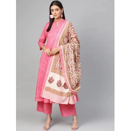 Bhama Couture Women Pink & Off-White Solid Kurta with Palazzos & Dupatta