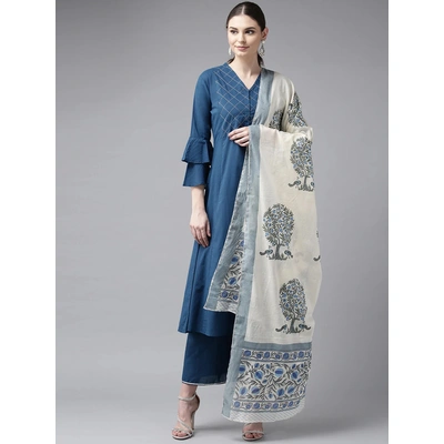 Bhama Couture Women Blue Yoke Design Kurta with Palazzos & Dupatta