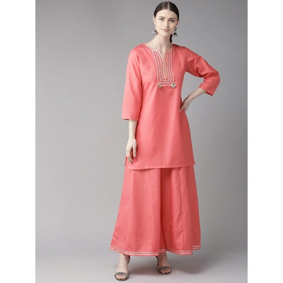 Bhama Couture Women Pink Gotta Patti Yoke Design Kurta with Palazzos