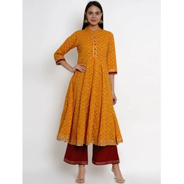 Bhama Couture Women Mustard & Maroon Printed Kurti with Palazzos