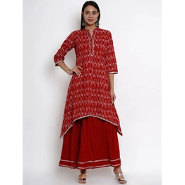 Bhama Couture Women Maroon Printed Kurta & Skirt