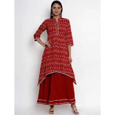 Bhama Couture Women Maroon Printed Kurta & Skirt