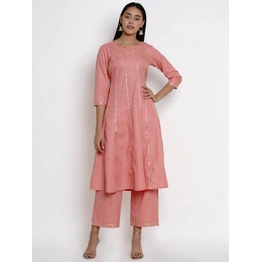 Bhama Couture Women Pink Striped Kurta with Palazzos