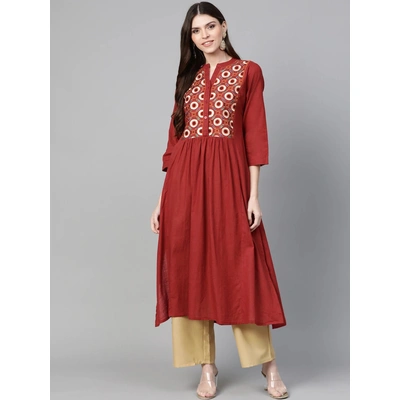 Bhama Couture Women Maroon & Beige Embroidered Kurta with Palazzos