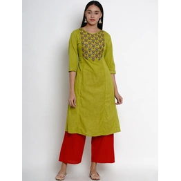 Bhama Couture Women Green & Red Yoke Design Kurta with Palazzos