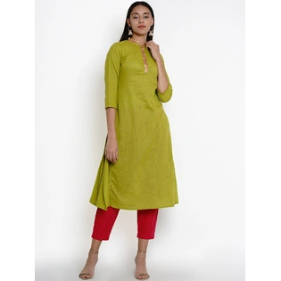 Bhama Couture Women Green & Pink Solid Kurta with Pyjamas