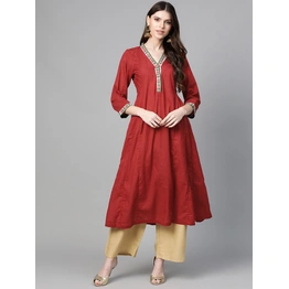 Bhama Couture Women Maroon & Beige Solid Anarkali Kurta with Palazzos