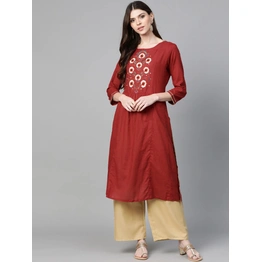 Bhama Couture Women Maroon & Beige Yoke Design Kurta with Palazzos