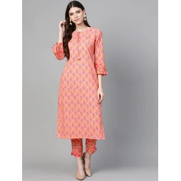 Bhama Couture Women Pink & Green Floral Print Kurta with Trousers