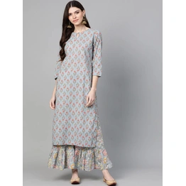 Bhama Couture Women Grey & Pink Floral Print Kurta with Palazzos