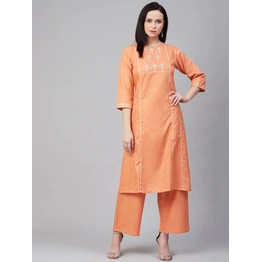 Bhama Couture Women Orange Yoke Design Kurta with Palazzos