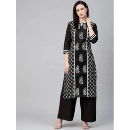 Bhama Couture Women Black & White Block Print Kurta with Palazzos