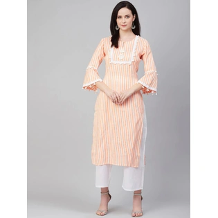 Bhama Couture Women Orange & White Striped Kurta with Palazzos