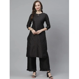 Bhama Couture Women Black & Golden Micro Ditsy Woven Design Kurta with Palazzos