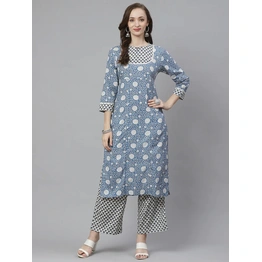 Bhama Couture Women Blue & White Printed Kurta with Palazzos