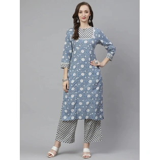 Bhama Couture Women Blue & White Printed Kurta with Palazzos