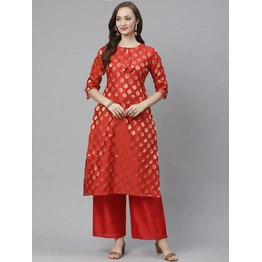 Bhama Couture Women Red & Golden Woven Design Kurta with Palazzos