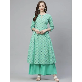 Bhama Couture Women Green & Golden Printed Kurta with Palazzos