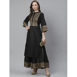 Bhama Couture Women Black & Golden Screen Yoke Design Kurta with Palazzos