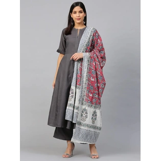 Bhama Couture Women Charcoal Grey Solid Kurta with Palazzos & Dupatta