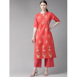 Bhama Couture Women Pink & Golden Block Printed Kurta with Palazzos