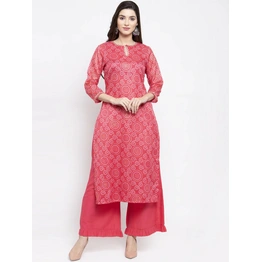 Bhama Couture Women Pink Printed Kurti with Palazzos