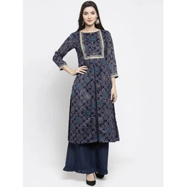 Bhama Couture Women Blue Printed Kurti with Palazzos