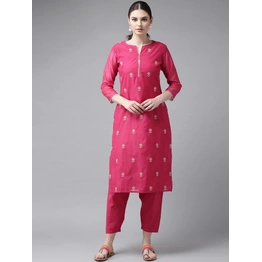 Bhama Couture Women Pink & Cream-Coloured Embroidered Kurta with Trousers