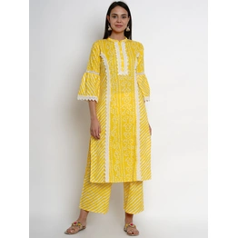 Bhama Couture Women Yellow & White Printed Kurta with Palazzos