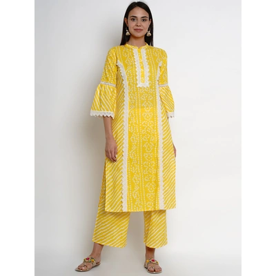 Bhama Couture Women Yellow & White Printed Kurta with Palazzos