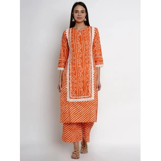 Bhama Couture Women Orange & White Printed Kurta with Palazzos