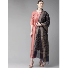 Bhama Couture Women Peach-Coloured Solid Kurta with Palazzos & Dupatta