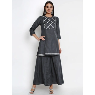 Bhama Couture Women Grey Solid Kurta with Palazzos