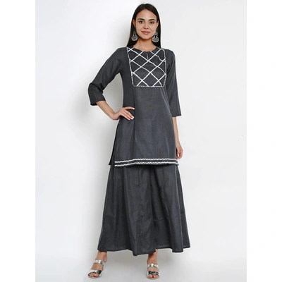 Bhama Couture Women Grey Solid Kurta with Palazzos