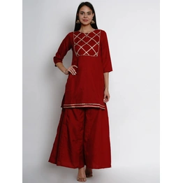 Bhama Couture Women Maroon & Gold-Coloured Yoke Design Kurta with Palazzos