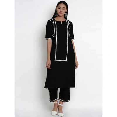 Bhama Couture Women Black & White Embroidered Kurta with Palazzos