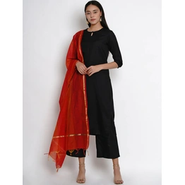 Bhama Couture Women Black & Red Solid Kurta with Palazzos & Dupatta