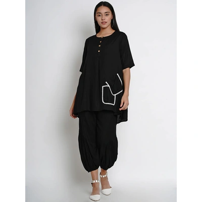 Bhama Couture Women Black Self Design Kurta with Dhoti Pants