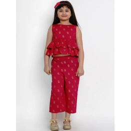 Bitiya by Bhama Girls Red Printed Top with Palazzos