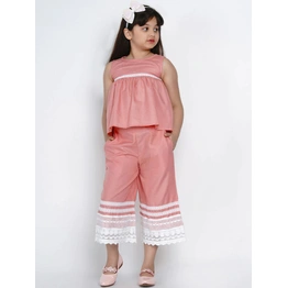 Bitiya by Bhama Girls Peach-Coloured & White Solid Top with Palazzos