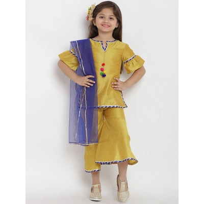 Bitiya by Bhama Girls Mustard Embellished Top with Palazzos