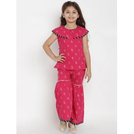 Bitiya by Bhama Girls Pink & Gold-Toned Printed Top with Palazzos