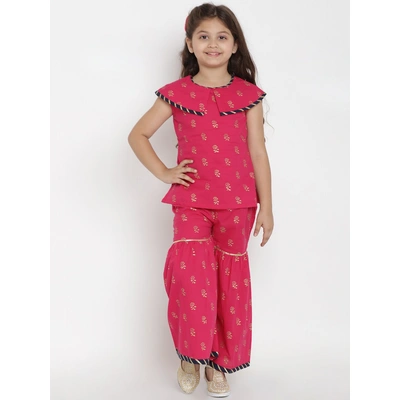 Bitiya by Bhama Girls Pink & Gold-Toned Printed Top with Palazzos