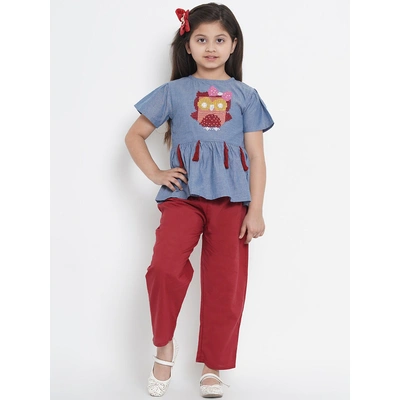 Bitiya by Bhama Girls Blue & Maroon Embellished Tunic with Trousers