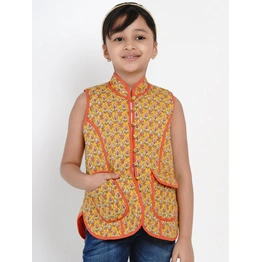 Bitiya by Bhama Girls Mustard Yellow Printed Tailored Jacket