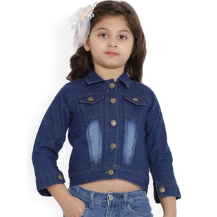 Bitiya by Bhama Girls Blue Solid Lightweight Denim Jacket