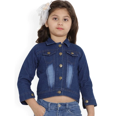 Bitiya by Bhama Girls Blue Solid Lightweight Denim Jacket