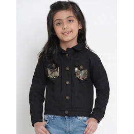 Bitiya by Bhama Girls Black Solid Denim Jacket