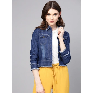 Bhama Couture Women Blue Washed Denim Jacket