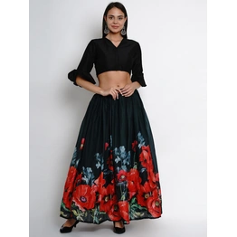 Bhama Couture Women Green & Black Solid Top with Skirt